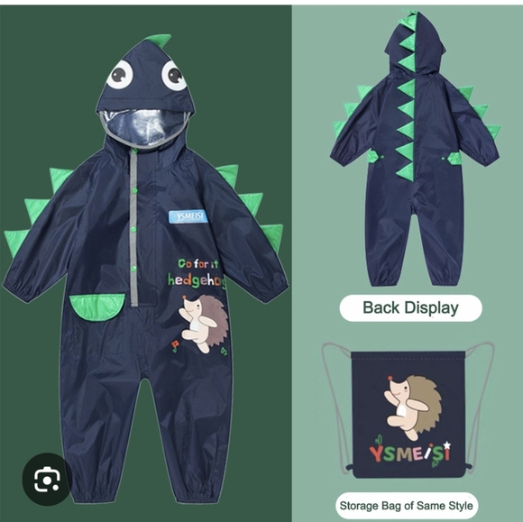 Navy Dinosaur Toddler Rain Suit for size small - Picture 4 of 11
